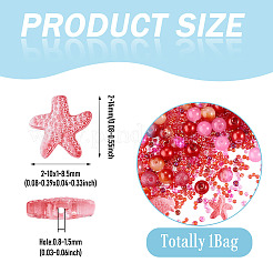 1袋ミックススタイルのガラスビーズ  ラウンド＆ヒトデ＆フィッシュ＆ロンデル  レッド  2~14x2~10x1~8.5mm  穴：0.8~1.5mm&nbsp;GLAA-TADJ0001-10B