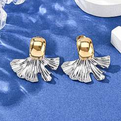 304ステンレススチール製ツートンスタッドピアス（女性用）  ゴールデン·ステンレス鋼色  26x28.5mm&nbsp;LS-EJEW-A136-01C-GP