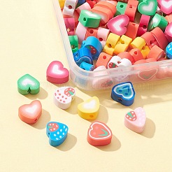 100個の手作りポリマークレイビーズ  ハート  ミックスカラー  7~10x8~10.5x4~5mm  穴：1.5mm&nbsp;CLAY-FS0001-26
