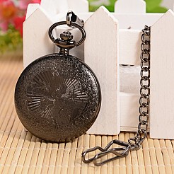 開閉可能なフラットラウンド合金チャーム懐中時計  クオーツ時計  鉄のチェーン付き  ガンメタ色  355mm  ウォッチヘッド：59x47x14mm&nbsp;WACH-L024-27