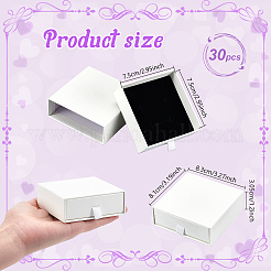 紙製のジュエリー引き出しボックス  正方形  ホワイト  8.3x8.1x3.05cm&nbsp;CON-WH0085-203B