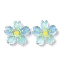 蓄光樹脂カボション  5枚の花/桜  淡いターコイズ  26x5mm&nbsp;X-RESI-G030-01D