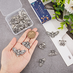 24個3スタイルチベットスタイルアロイペンダント  蝶と蛾  アンティークシルバー  20~27x23~43x3~4mm  穴：1.2~2.3mm  8個/スタイル&nbsp;FIND-SC0005-07