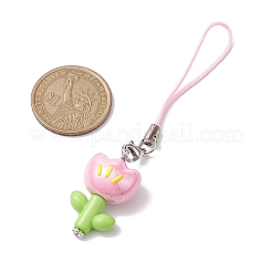 花柄アクリル携帯ストラップ  ナイロンストラップ付き  ミックスカラー  9cm&nbsp;HJEW-JM01883