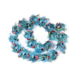 手作りランプワークビーズ連売り  魚  ライトスカイブルー  17.5~21.5x16.5~19.5x10.5~13mm  穴：1.2~2mm  約20個/連  11.81~12.01インチ（30~30.5cm）&nbsp;LAMP-N036-22B