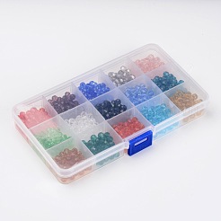 1BOX 15色ラウンドガラスビーズ  多面カット  ミックスカラー  6mm  穴：1mm  50pcs /カラー/コンパートメントについて  約750個/箱&nbsp;GLAA-X0011-01