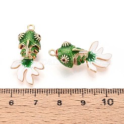 真鍮製エナメルペンダント  金魚のチャーム  18KGP本金メッキ  グリーン  27.5x14.5x10mm  穴：1.6mm&nbsp;KK-T071-27G-01