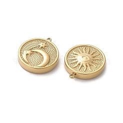 304ステンレスペンダント  フラットラウンド、月と太陽のチャーム付き  14KGP本金メッキ  20.5x18x4.5mm  穴：1.4mm&nbsp;STAS-L022-498G