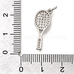 真鍮製マイクロパヴェキュービックジルコニアペンダント  ラケットの形  丸カン付き  プラチナ  22.5x8.5x2.5mm  穴：3.5mm&nbsp;KK-Z125-12P
