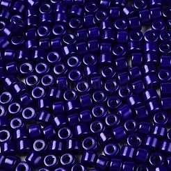不透明ベーキングペイントガラスシードビーズ  丸い穴  シリンダー  ダークブルー  4x5.5mm  穴：1.8mm  約2500個/ポンド&nbsp;SEED-T008-02V
