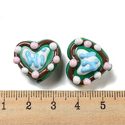 手描きのアクリルとエナメルビーズ  ハート  シーグリーン  15~18.5x19
~21x10~15mm  穴：2.2mm&nbsp;MACR-D031-06C