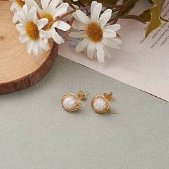 ハンドメイド ミッレフィオーリ ランプワーク イヤリング スタッド セッティングとイヤー ナット  304ステンレス鋼の金具と銅線付き  ホワイト  10mm  穴：2.5mm  ピン：0.6mm&nbsp;EJEW-JE04418-01