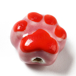 手作りプリント陶器ビーズ  足跡  淡いバイオレットレッド  13.5x15x9.5mm  穴：1.8mm&nbsp;X1-PORC-F005-02D
