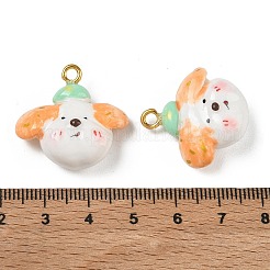 手作り樹脂粘土ペンダント  鉄ループ付き  犬のチャーム  ゴールドカラー  オレンジ  26~27x25~27x11~12mm  穴：2.8~3mm&nbsp;PY-CBABDB7-05A