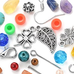 DIYジュエリーセット製作キット  天然および合成の混合石チップビーズを含む  ガラス＆プラスチック＆アクリルラインストーンビーズ  合金ペンダント  304ステンレススチールピンと丸カン  アイアン製ピアスフック  亜鉛合金の留め金  伸縮性のある糸  ミックスカラー  ジェムストーンチップビーズ：80g /セット&nbsp;DIY-FS0001-92