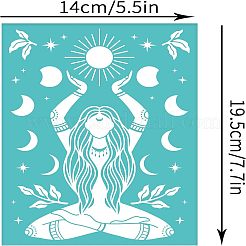 粘着性のシルクスクリーン印刷ステンシル  木に塗るため  DIYデコレーションTシャツ生地  ターコイズ  女神の模様  195x140mm&nbsp;DIY-WH0337-044