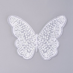 機械刺繍布地手縫い/アイロンワッペン  マスクと衣装のアクセサリー  パイルレットアップリケ  蝶  ホワイト  175x145x0.5mm&nbsp;DIY-F043-15