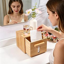 収納引き出し付き竹製ティッシュボックス  ティッシュホルダー  長方形  バリーウッド  180x190x154mm  内径：141x162mm&nbsp;CON-WH0089-326