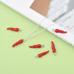 真鍮製エナメルペンダント  豊饒の角  イタリアの角cornicello  白金金属色  レッド  サイズ：幅さ約5mm  長さ20mm  穴：1.5mm&nbsp;X-PALLOY-H003-1