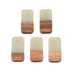 ツートン透明レジン＆ウォールナットウッドペンダント  ワックス  長方形  淡いチソウ  20.5x10x3~4mm  穴：2mm&nbsp;RESI-S384-008A-B05