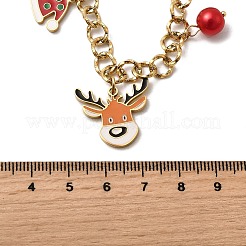 304ステンレススチールエナメル＆プラスチック＆樹脂製鹿のクリスマスソッキングベルペンダントネックレス（女性用）  カラフル  ゴールドカラー  16.34インチ（41.5cm）&nbsp;LS-NJEW-Z092-02G