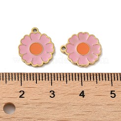イオンプレーティング（IP）316Lサージカルステンレスペンダント  ニッケルフリー  エナメル  18KGP本金メッキ  花のチャーム  ピンク  14x12x1.5mm  穴：1.2mm&nbsp;STAS-D035-02D-G