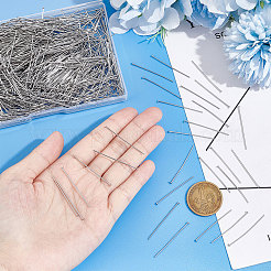 304ステンレススチールフラットヘッドピン1000個  ステンレス鋼色  35x0.8mm  ヘッド：1.5mm&nbsp;STAS-UN0049-24