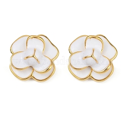 金色の花の真鍮エナメルスタッドピアス  スターリングシルバーの針付き  ホワイト  17.5x17.5mm&nbsp;EJEW-K308-02G-02