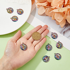 30個の合金ペンダント  カドミウムフリー＆鉛フリー  月と太陽とフラットラウンド  虹色  23x19.5x2.5mm  穴：2mm&nbsp;PALLOY-DC0001-20