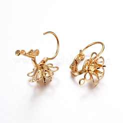 304ステンレススチールフレンチフックピアス金具  カン付き  花  ゴールドカラー  トレイ：4mm  22x10.5x14.5mm  穴：1.5mm  ピン：0.7mm&nbsp;STAS-P223-24G