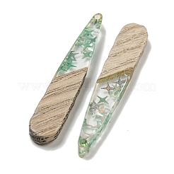 ウッドペンダント  樹脂と金箔  ティアドロップ  ダークシーグリーン  44x7.5x4mm  穴：1.5mm&nbsp;FIND-B042-03C