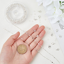 DIY チェーン ブレスレット ネックレス メイキング キット  真鍮製フラットラウンドリンクチェーンを含む  304ステンレススチール留め具と丸カン  銀  チェーン：10m /セット&nbsp;DIY-BBC0001-31