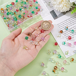 つや消しベーキングペイントガラスチャーム 200個  丸いチャーム  金色の真鍮製ボールヘッドピンループ付き  ツートン  ミックスカラー  12.5x8mm  穴：2.5mm&nbsp;PALLOY-GA00022