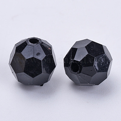 透明なアクリルビーズ  多面カット  ラウンド  ブラック  8x7mm  穴：1.5mm&nbsp;X-TACR-Q257-8mm-V72