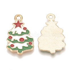 合金エナメルチャーム  カドミウムフリー＆鉛フリー  クリスマスツリー  ライトゴールド  乳白色  30x17.5x1.5mm  穴：2mm&nbsp;X-ENAM-S115-004
