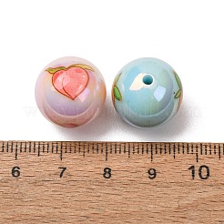 不透明なアクリルビーズにプリントを施したメッキ加工  虹色の  フルーツで丸く  ミックスカラー  16.5mm  穴：2mm&nbsp;AC-CBAE647-07
