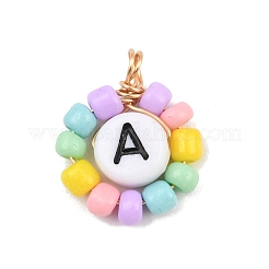 ガラスシードとアクリルパーツ26個  文字付きの花  銅線と  ミックスカラー  16~17x13x3.5mm  穴：3mm&nbsp;PALLOY-JF04486