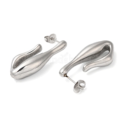 変色しない304ステンレススチールスタッドピアス  ツイストティアドロップ  ステンレス鋼色  31.5x7mm&nbsp;EJEW-K244-24P