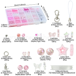 ガラスとアクリルビーズを使った携帯ストラップのDIYキット  ピンク  2.5~21.5x0.8~22x0.8~8mm  穴：0.8~4mm&nbsp;DIY-FS0007-86