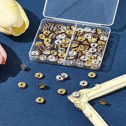 120色真鍮ラインストーンスペーサービーズ2個。  ジュエリークラフト用  グレードA  ストレートフランジ  ゴールデンの金属色  ロンデル  ライトアメジスト  8x3.8mm  穴：1.5mm  60個/カラー&nbsp;RB-FS0001-05A