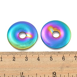 電気メッキ合成非磁性ヘマタイトペンダント  ドーナツ/円盤チャーム  ミックスカラー  25.5x4mm  穴：4.8mm&nbsp;G-C136-04