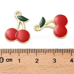 合金エナメルチャーム  ゴールドカラー  チェリーチャーム  レッド  20x15x1.5mm  穴：1.6mm&nbsp;ENAM-G229-11G