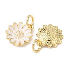 真鍮製エナメルペンダント  花のチャーム  ラックめっき  長持ちメッキ  カドミウムフリー＆鉛フリー  18KGP本金メッキ  丸カン付き  ホワイト  11.5x9.5x2.5mm  穴：3mm&nbsp;KK-P338-19G-03