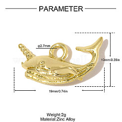 亜鉛合金チャーム  イッカクのお守り  ハンドポリッシュ  ゴールドカラー  19x10mm  穴：2.7mm&nbsp;AL-OY001-16G