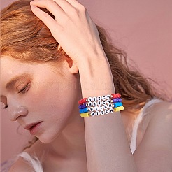 8 個 8 色ポリマークレイ heishi サーファーストレッチブレスレットセット  アクリル ワード ビッチ プレッピー ブレスレット 女性用  ミックスカラー  内径：2-1/8インチ（5.5cm）  1個/スタイル&nbsp;BJEW-SW00084