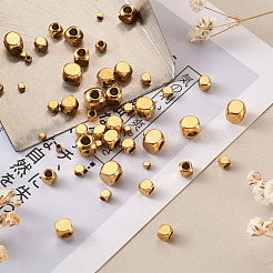 PVD真空メッキ304ステンレススチールビーズ  キューブ  ゴールドカラー  2~6x2~6x2~6mm  穴：3mm  50個/箱&nbsp;STAS-TA0001-15G
