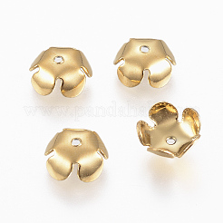 イオンプレーティング（IP）304ステンレススチールビーズキャップ  5花びら  花  ゴールドカラー  3mm  穴：0.8mm&nbsp;LS-STAS-E145-06G