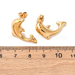 304ステンレススチール製イルカスタッドピアス  左右  18KGP本金メッキ  22x16.5mm&nbsp;EJEW-R028-01G