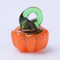 手作りランプワークペンダント  カボチャ  ダークオレンジ  14~16x11~12x11~12.5mm  穴：1.5~3.5mm&nbsp;X-LAMP-T001-16