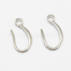 真鍮のピアスフック  水平ループ付き  長持ちメッキ  925銀メッキ  銀  21x9x1.5mm  穴：2mm  21ゲージ  ピン：0.7x0.8mm&nbsp;LS-KK-F714-06S